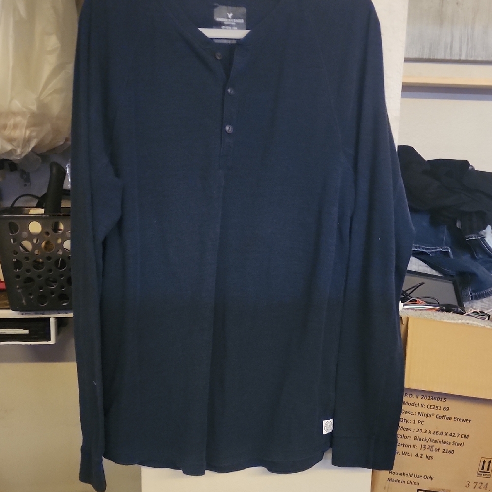 Men's Long-Sleeve Henley Shirt - Navy